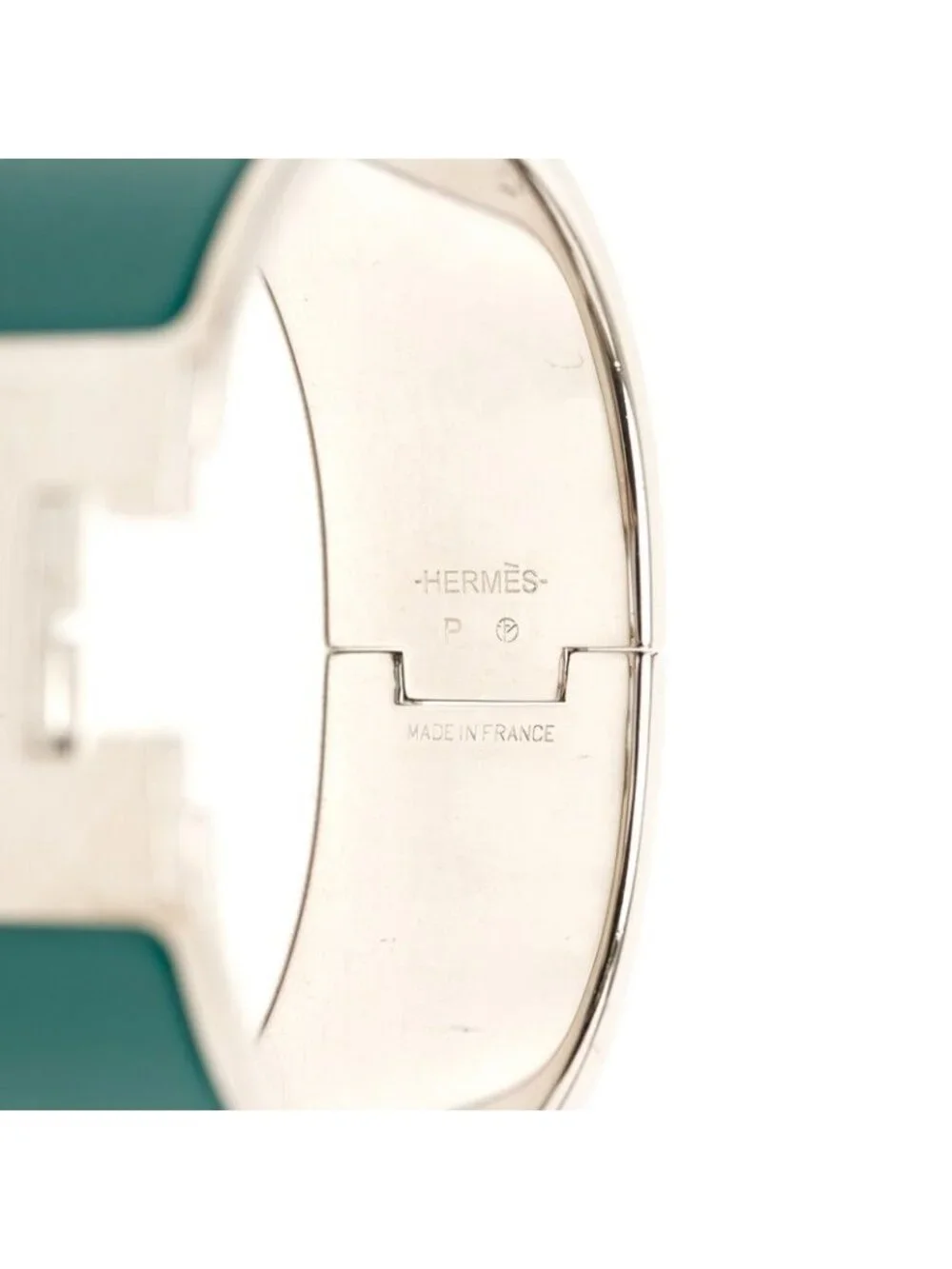 Hermes Clic Clac PM Bangle Silver Green Metal Enamel Bracelet